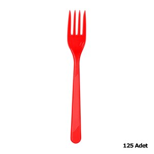 Plastik Kırmızı Renkli Lüx Parti Doğum Günü Çatal - 18 Cm. - 25 Adetlik 5 Paket