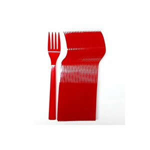 Plastik Kırmızı Renkli Lüx Parti Doğum Günü Çatal - 18 Cm. - 25 Adetlik Paket