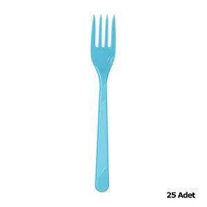Plastik Turkuaz Renkli Lüx Parti Doğum Günü Çatal - 18 Cm. - 25 Adetlik Paket
