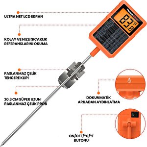 Thermopro Tp510 Su Geçirmez, Dijital Ve Işıklı Daldırma/saplama Profesyonel Gıda Termometresi