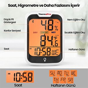Thermopro Tp358-2x Telefon Kontrollü, Saatli İç Mekan Sıcaklık Ve Nem Ölçer Termometre 2 Adet