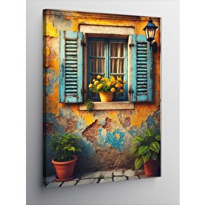 Kanvas Tablo Mavi Panjurlu Sarı Ev 50x70 cm