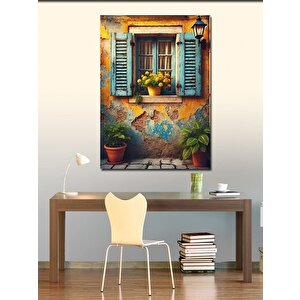 Kanvas Tablo Mavi Panjurlu Sarı Ev 50x70 cm