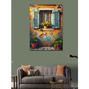 Kanvas Tablo Mavi Panjurlu Sarı Ev 50x70 cm