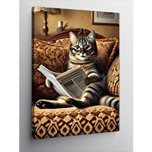 Kanvas Tablo Gazete Okuyan Kedi 100x140 cm