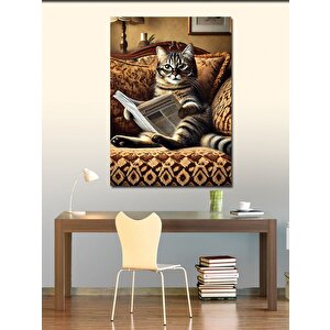Kanvas Tablo Gazete Okuyan Kedi 100x140 cm