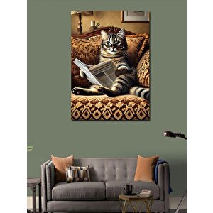 Kanvas Tablo Gazete Okuyan Kedi 100x140 cm