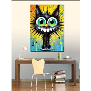 Kanvas Tablo Komik Kedi Çizimi 100x140 cm