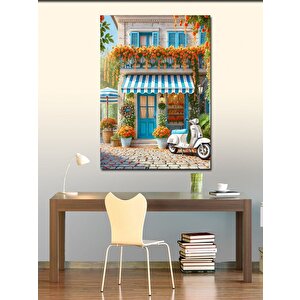 Kanvas Tablo Mavi Kapılı Şirin Ev 100x140 cm