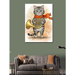 Kanvas Tablo Müzik Çalan Kedi 50x70 cm