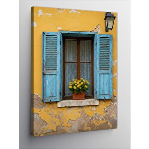 Kanvas Tablo Mavi Panjurlu Sarı Ev 100x140 cm