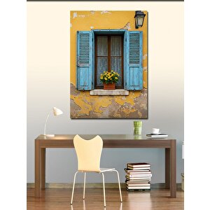 Kanvas Tablo Mavi Panjurlu Sarı Ev 100x140 cm