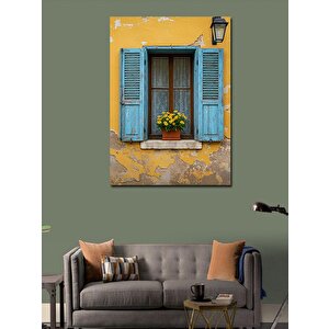 Kanvas Tablo Mavi Panjurlu Sarı Ev 100x140 cm