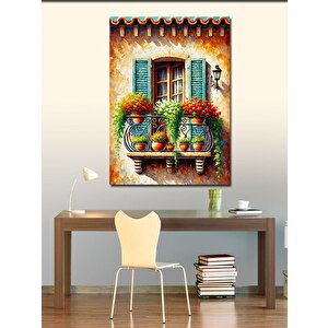 Kanvas Tablo Pencereli Renkli Ev 70x100 cm