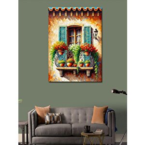 Kanvas Tablo Pencereli Renkli Ev 70x100 cm