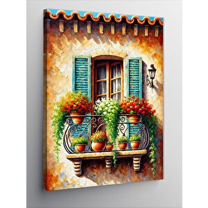 Kanvas Tablo Pencereli Renkli Ev 100x140 cm