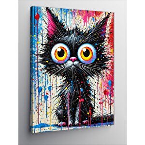 Kanvas Tablo Renkli Gözlü Kedi 100x140 cm