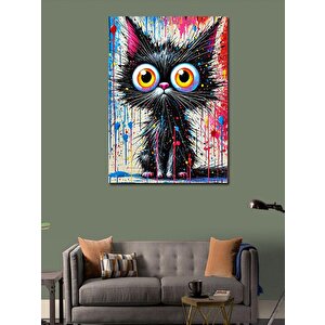 Kanvas Tablo Renkli Gözlü Kedi 100x140 cm
