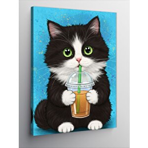 Kanvas Tablo Limonata İçen Kedi 70x100 cm