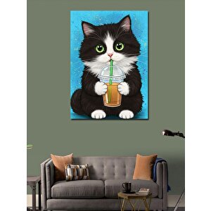 Kanvas Tablo Limonata İçen Kedi 70x100 cm