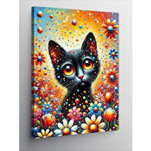 Kanvas Tablo Çiçeklerle Süslü Kedi 50x70 cm