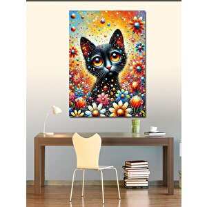 Kanvas Tablo Çiçeklerle Süslü Kedi 50x70 cm