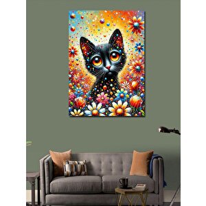 Kanvas Tablo Çiçeklerle Süslü Kedi 50x70 cm
