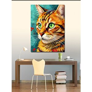 Kanvas Tablo Renkli Kedi Portresi 100x140 cm