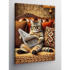 Kanvas Tablo Gazete Okuyan Kedi 50x70 cm