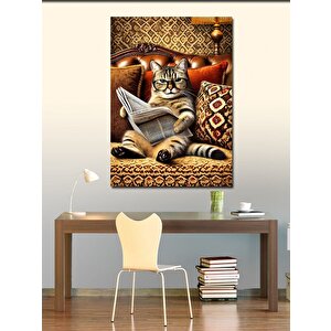Kanvas Tablo Gazete Okuyan Kedi 50x70 cm