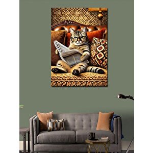 Kanvas Tablo Gazete Okuyan Kedi 50x70 cm