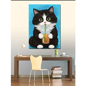 Kanvas Tablo Limonata İçen Kedi 100x140 cm