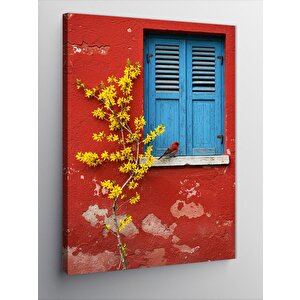 Kanvas Tablo Mavi Panjurlu Kırmızı Ev 50x70 cm