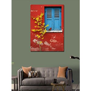 Kanvas Tablo Mavi Panjurlu Kırmızı Ev 50x70 cm