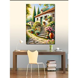 Kanvas Tablo Taş Ev Ve Çiçekli Bahçe 100x140 cm