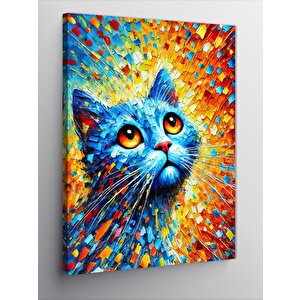 Kanvas Tablo Renkli Kedi İllüstrasyonu 70x100 cm