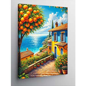 Kanvas Tablo Tropikal Ev Ve Ağaçlar 100x140 cm