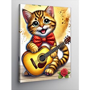 Kanvas Tablo Gitar Çalan Kedi 100x140 cm