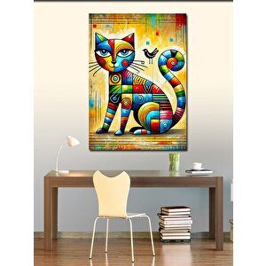 Kanvas Tablo Renkli Soyut Kedi 100x140 cm