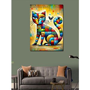 Kanvas Tablo Renkli Soyut Kedi 100x140 cm