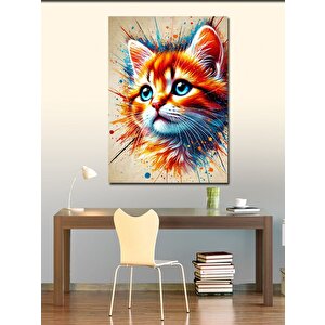 Kanvas Tablo Renkli Kedi Portresi 70x100 cm