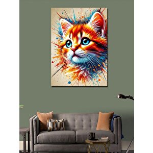 Kanvas Tablo Renkli Kedi Portresi 70x100 cm