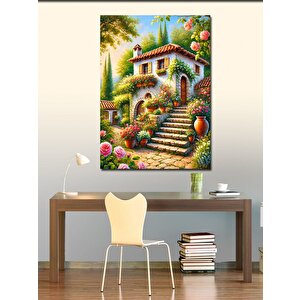 Kanvas Tablo Renkli Çiçeklerle Süslenmiş Ev 50x70 cm