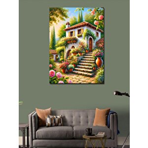 Kanvas Tablo Renkli Çiçeklerle Süslenmiş Ev 50x70 cm