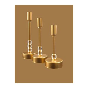 Üçlü Metal Mumluk Gold Boyalı