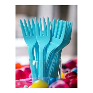 Plastik Turkuaz Renkli Lüx Parti Doğum Günü Çatal - 18 Cm. - 25 Adetlik 5 Paket