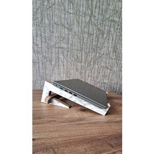 Ahşap Laptop Yükseltici Laptop Standı Tüm Modellerle Uyumlu Taşınabilir Notebook Standı Mdf Beyaz Mermer