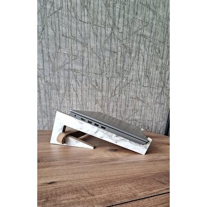Ahşap Laptop Yükseltici Laptop Standı Tüm Modellerle Uyumlu Taşınabilir Notebook Standı Mdf Beyaz Mermer