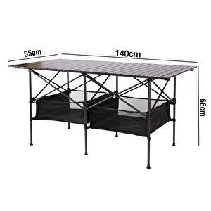 Family Xxl Katlanabilir Alüminyum Kamp Masası - Siyah (140x70x70cm)