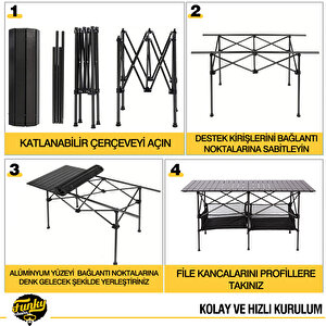Funky Chairs Family Xxl Katlanabilir Alüminyum Kamp Masası - Siyah (140x70x70cm)